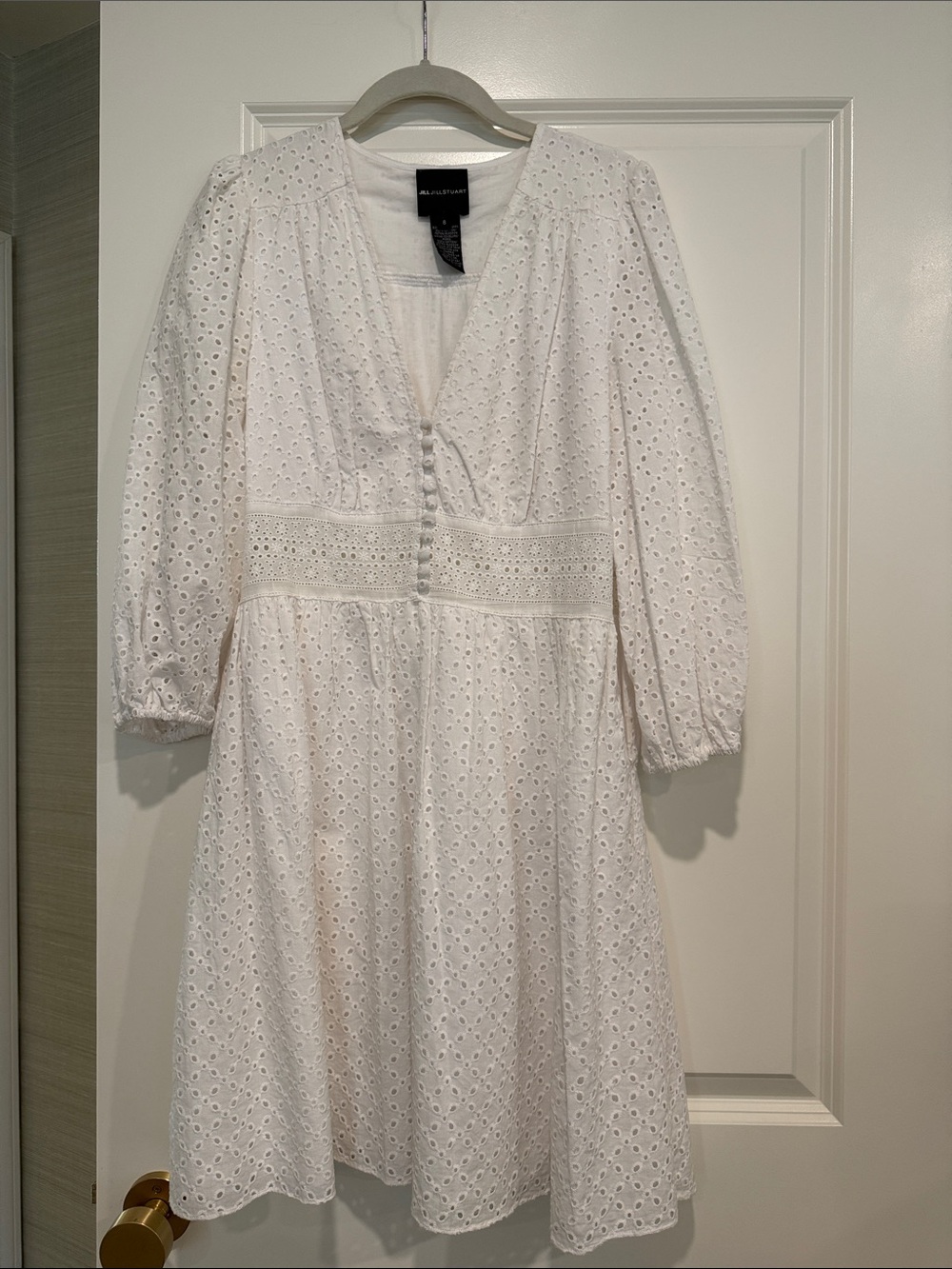 Jill Stuart White Eyelet Midi Dress with Covered Buttons